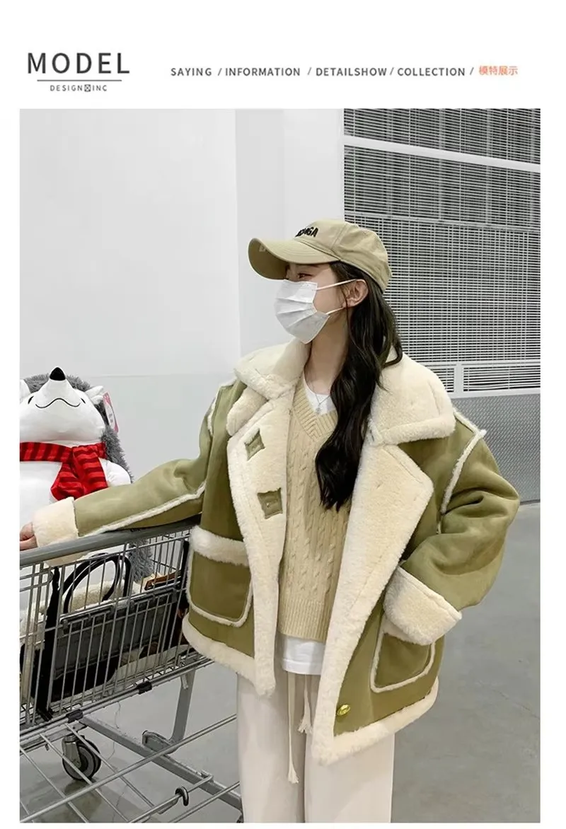 Autumn Lamb Coat Women's 2026 Winter New Thickened Warm Short Fur One Piece Coat Female Imitation fur Jacket Femme Pink Ourcoat