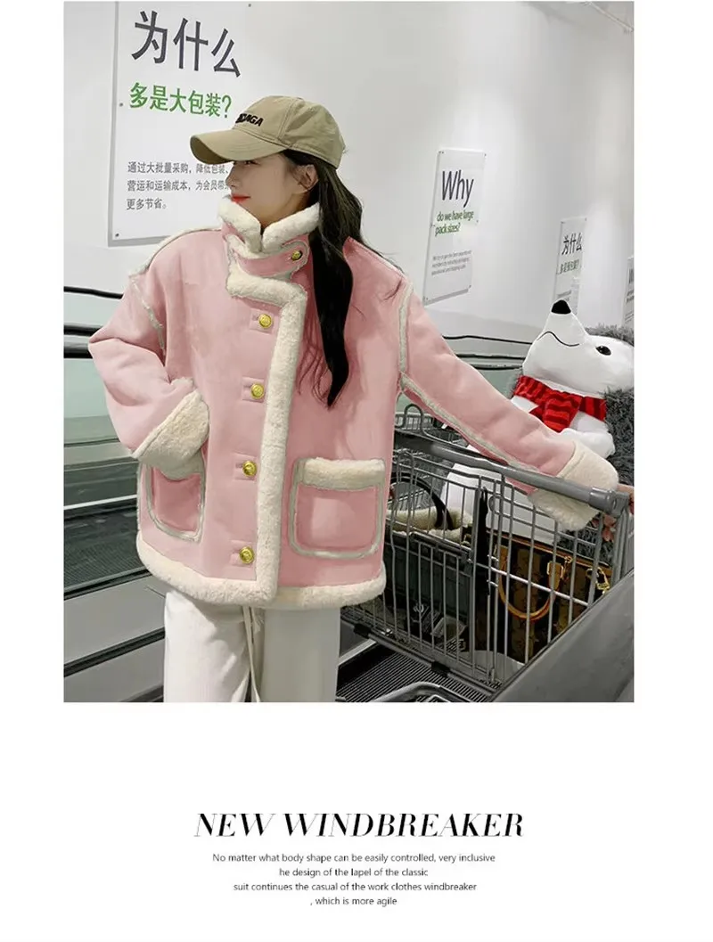 Autumn Lamb Coat Women's 2026 Winter New Thickened Warm Short Fur One Piece Coat Female Imitation fur Jacket Femme Pink Ourcoat