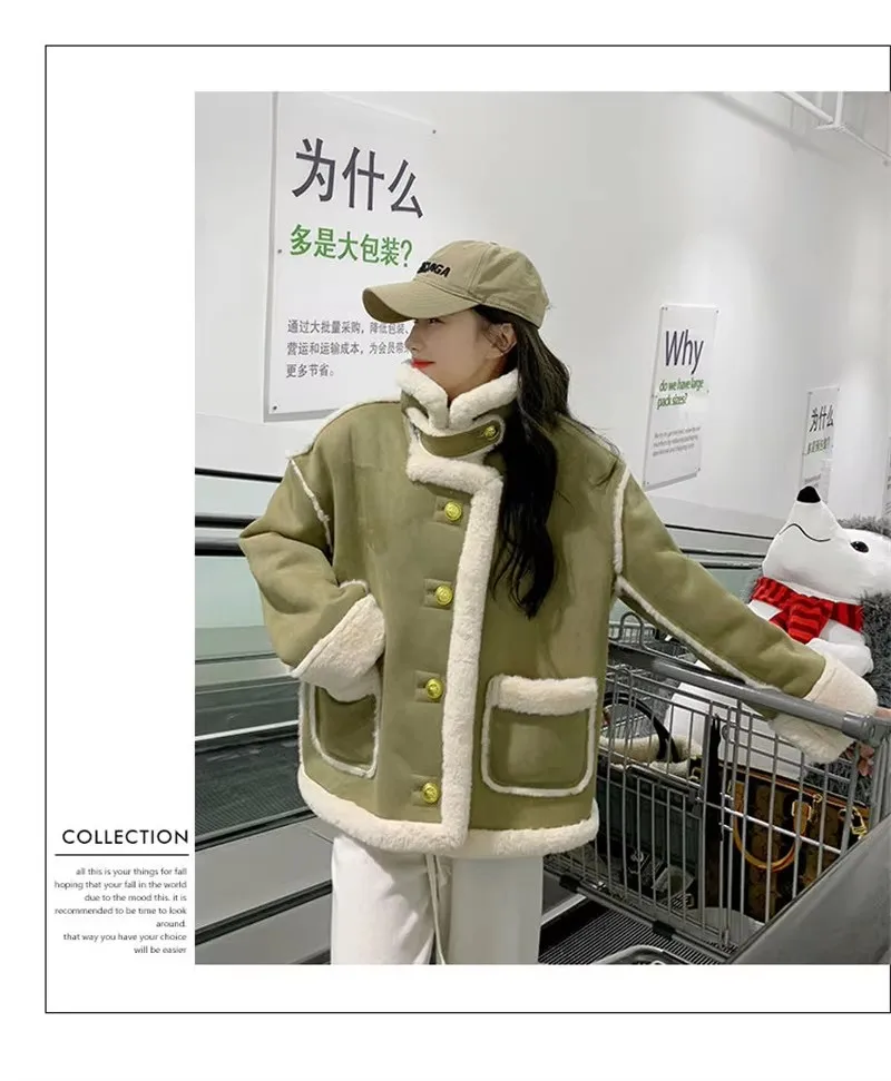 Autumn Lamb Coat Women's 2026 Winter New Thickened Warm Short Fur One Piece Coat Female Imitation fur Jacket Femme Pink Ourcoat
