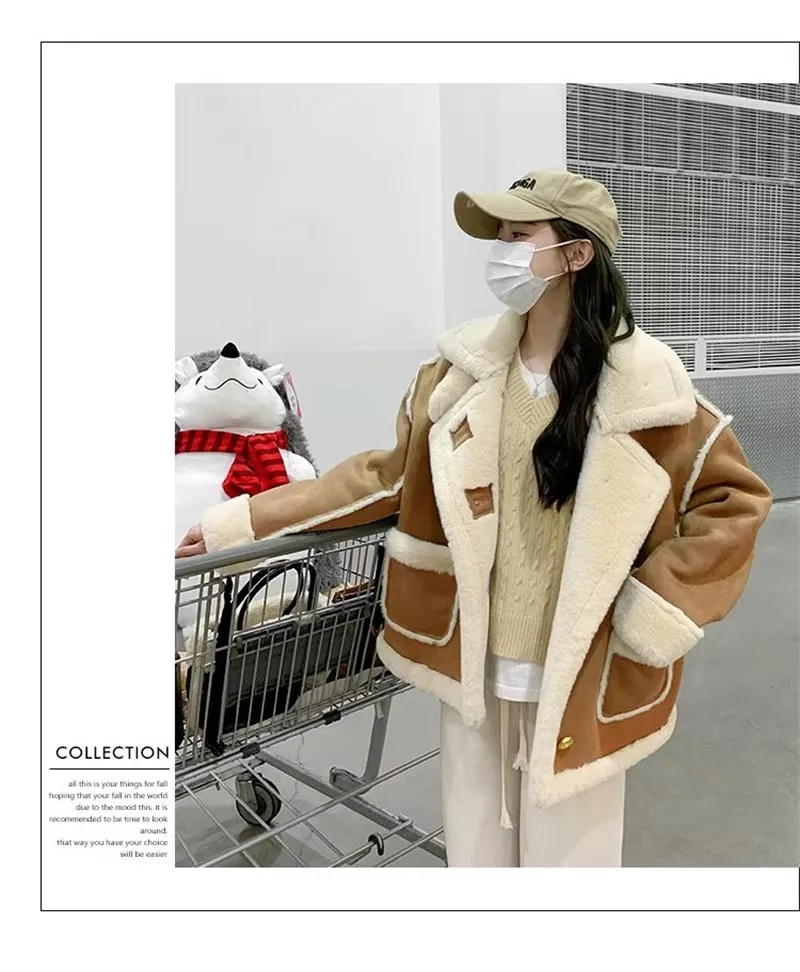 Autumn Lamb Coat Women's 2026 Winter New Thickened Warm Short Fur One Piece Coat Female Imitation fur Jacket Femme Pink Ourcoat
