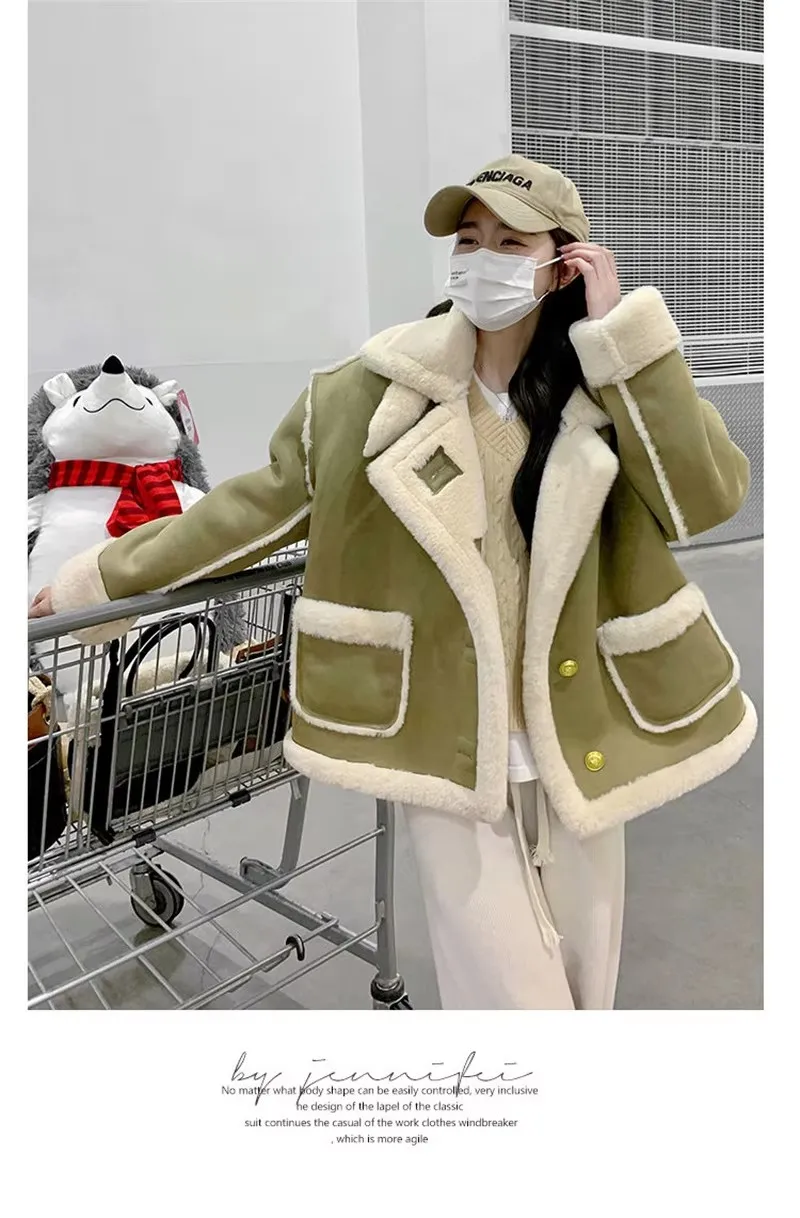 Autumn Lamb Coat Women's 2026 Winter New Thickened Warm Short Fur One Piece Coat Female Imitation fur Jacket Femme Pink Ourcoat