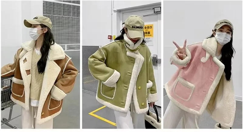 Autumn Lamb Coat Women's 2026 Winter New Thickened Warm Short Fur One Piece Coat Female Imitation fur Jacket Femme Pink Ourcoat