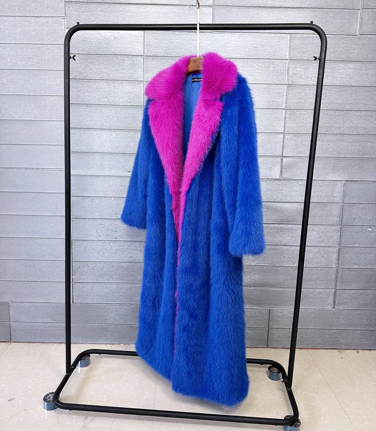 DEAT 2026 Winter New Items Fashion Imitation Fur Coat For Women Contrast Color High-end Versatile Trench Female 11A05600