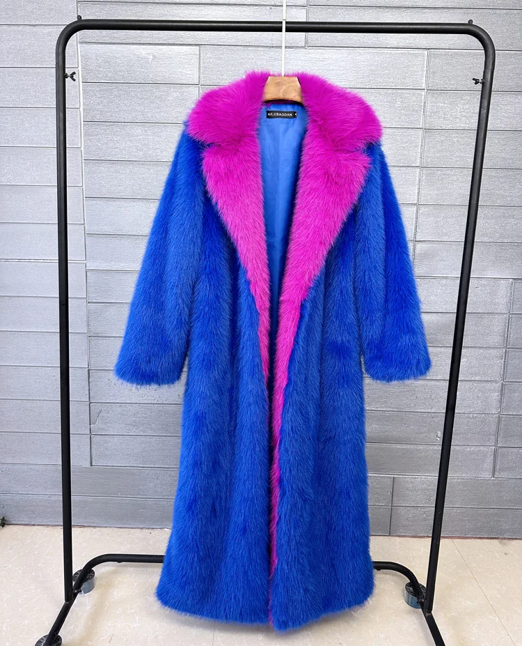 DEAT 2026 Winter New Items Fashion Imitation Fur Coat For Women Contrast Color High-end Versatile Trench Female 11A05600
