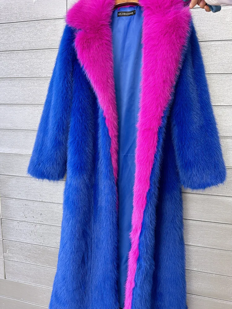 DEAT 2026 Winter New Items Fashion Imitation Fur Coat For Women Contrast Color High-end Versatile Trench Female 11A05600