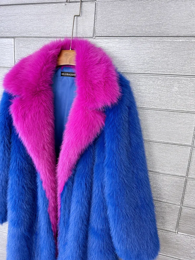 DEAT 2026 Winter New Items Fashion Imitation Fur Coat For Women Contrast Color High-end Versatile Trench Female 11A05600