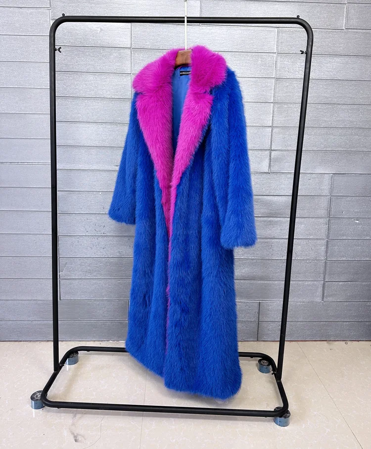 DEAT 2026 Winter New Items Fashion Imitation Fur Coat For Women Contrast Color High-end Versatile Trench Female 11A05600