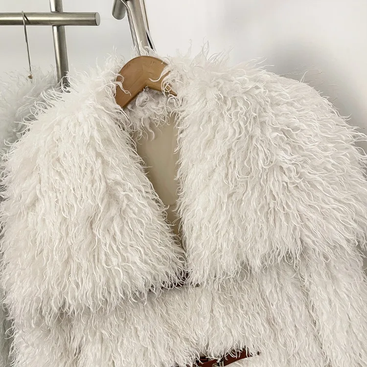 OFTBUY New Winter Women Fluffy Faux Fur Coat big Fur Collar Bukle Belt Short Fake Fur Jacket Warm Thick Plush Casual Outerwear