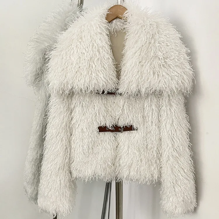 OFTBUY New Winter Women Fluffy Faux Fur Coat big Fur Collar Bukle Belt Short Fake Fur Jacket Warm Thick Plush Casual Outerwear