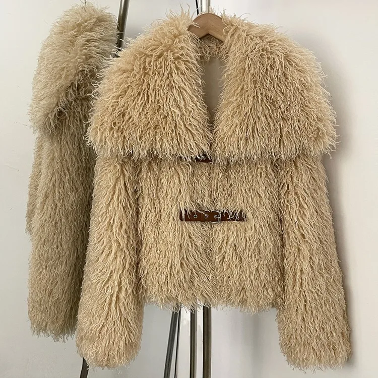 OFTBUY New Winter Women Fluffy Faux Fur Coat big Fur Collar Bukle Belt Short Fake Fur Jacket Warm Thick Plush Casual Outerwear