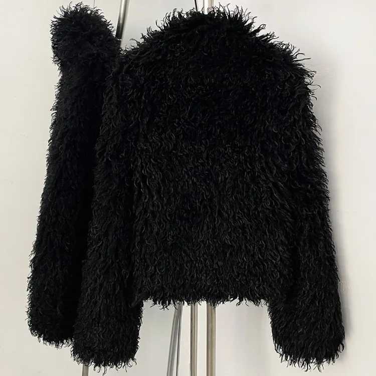 OFTBUY New Winter Women Fluffy Faux Fur Coat big Fur Collar Bukle Belt Short Fake Fur Jacket Warm Thick Plush Casual Outerwear