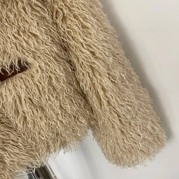 OFTBUY New Winter Women Fluffy Faux Fur Coat big Fur Collar Bukle Belt Short Fake Fur Jacket Warm Thick Plush Casual Outerwear