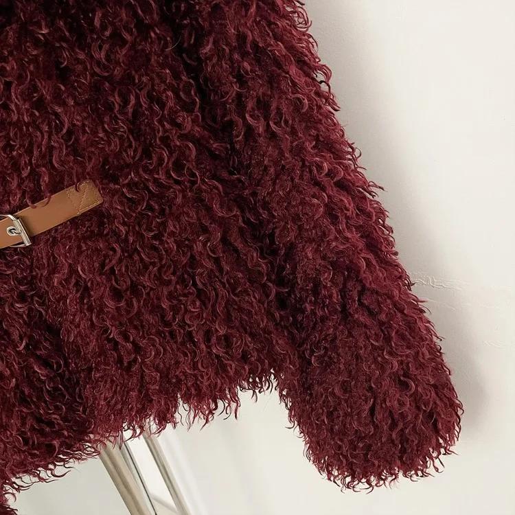 OFTBUY New Winter Women Fluffy Faux Fur Coat big Fur Collar Bukle Belt Short Fake Fur Jacket Warm Thick Plush Casual Outerwear