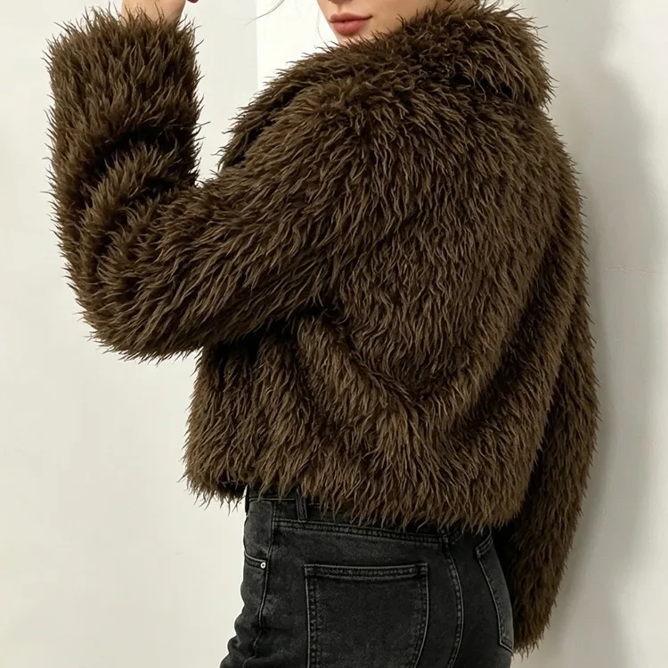 OFTBUY New Winter Women Fluffy Faux Fur Coat big Fur Collar Bukle Belt Short Fake Fur Jacket Warm Thick Plush Casual Outerwear