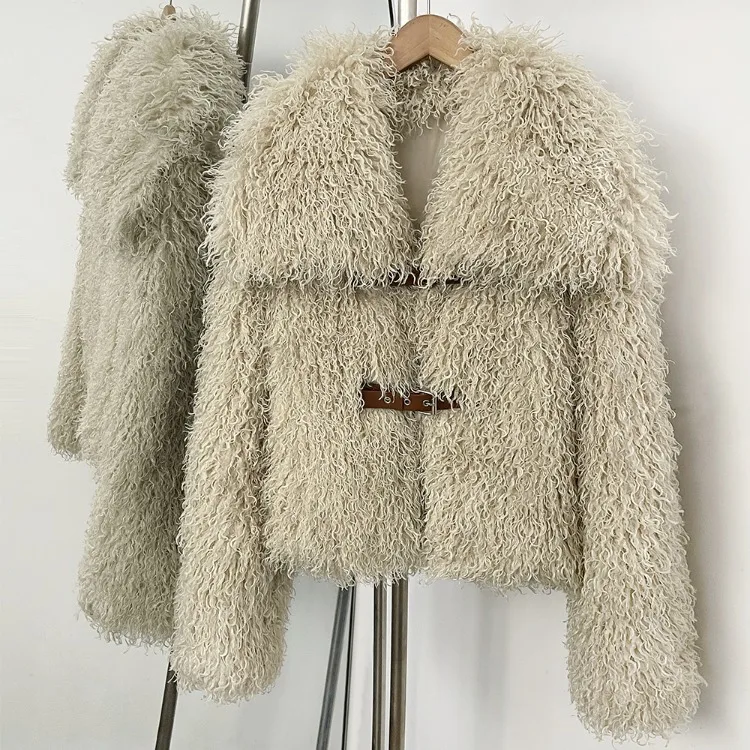 OFTBUY New Winter Women Fluffy Faux Fur Coat big Fur Collar Bukle Belt Short Fake Fur Jacket Warm Thick Plush Casual Outerwear