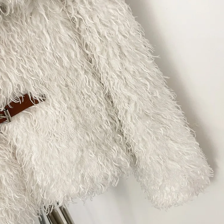 OFTBUY New Winter Women Fluffy Faux Fur Coat big Fur Collar Bukle Belt Short Fake Fur Jacket Warm Thick Plush Casual Outerwear