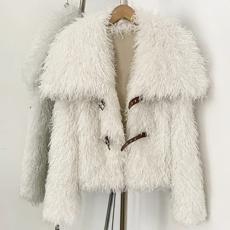 OFTBUY New Winter Women Fluffy Faux Fur Coat big Fur Collar Bukle Belt Short Fake Fur Jacket Warm Thick Plush Casual Outerwear