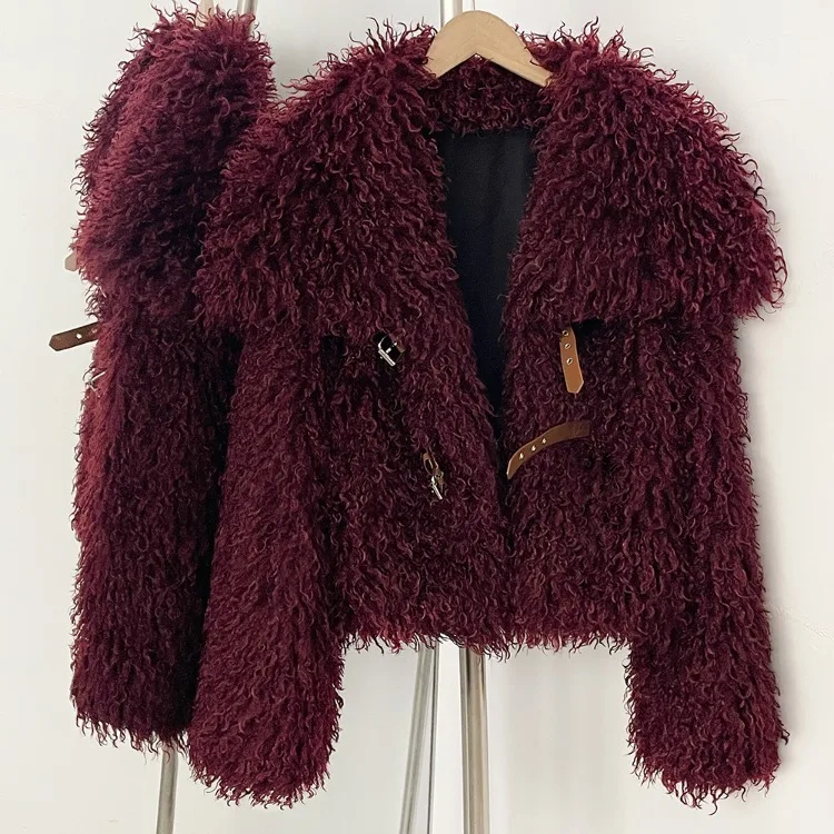 OFTBUY New Winter Women Fluffy Faux Fur Coat big Fur Collar Bukle Belt Short Fake Fur Jacket Warm Thick Plush Casual Outerwear