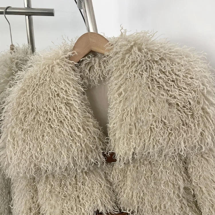 OFTBUY New Winter Women Fluffy Faux Fur Coat big Fur Collar Bukle Belt Short Fake Fur Jacket Warm Thick Plush Casual Outerwear