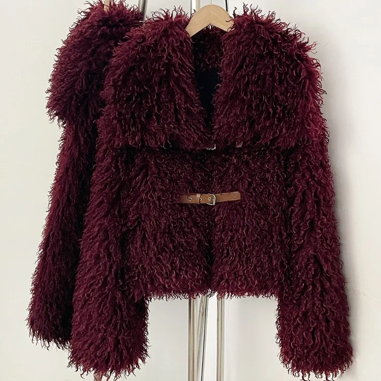 OFTBUY New Winter Women Fluffy Faux Fur Coat big Fur Collar Bukle Belt Short Fake Fur Jacket Warm Thick Plush Casual Outerwear