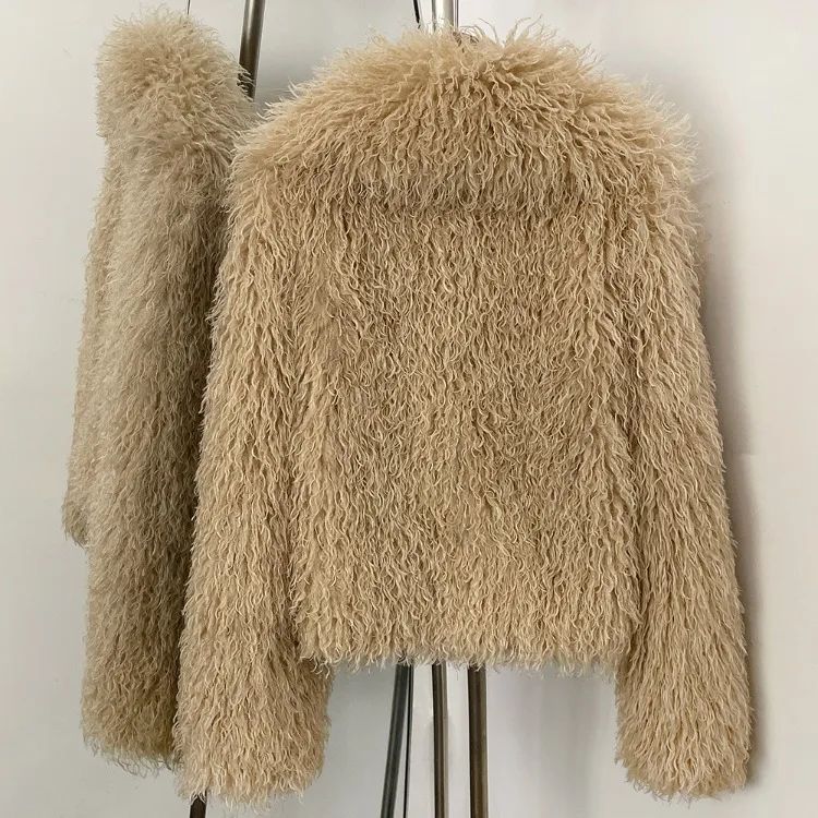 OFTBUY New Winter Women Fluffy Faux Fur Coat big Fur Collar Bukle Belt Short Fake Fur Jacket Warm Thick Plush Casual Outerwear