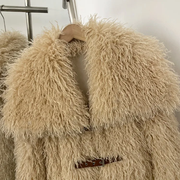 OFTBUY New Winter Women Fluffy Faux Fur Coat big Fur Collar Bukle Belt Short Fake Fur Jacket Warm Thick Plush Casual Outerwear
