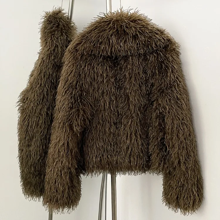 OFTBUY New Winter Women Fluffy Faux Fur Coat big Fur Collar Bukle Belt Short Fake Fur Jacket Warm Thick Plush Casual Outerwear