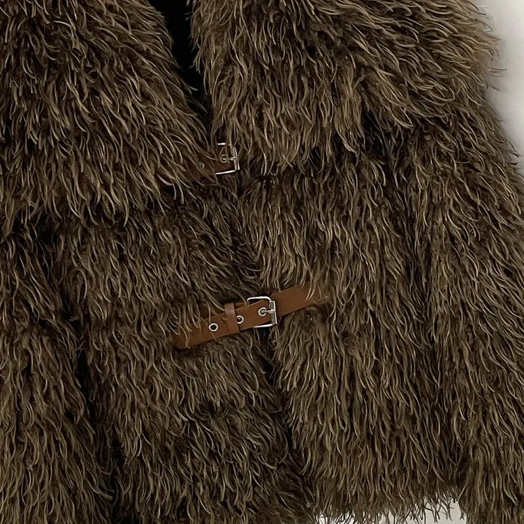 OFTBUY New Winter Women Fluffy Faux Fur Coat big Fur Collar Bukle Belt Short Fake Fur Jacket Warm Thick Plush Casual Outerwear