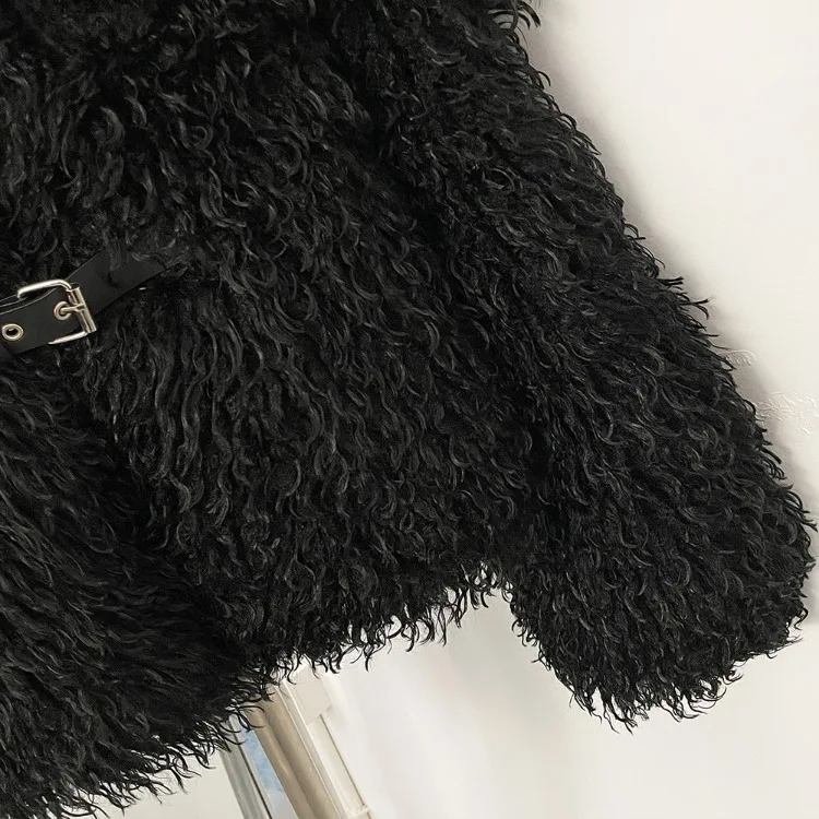 OFTBUY New Winter Women Fluffy Faux Fur Coat big Fur Collar Bukle Belt Short Fake Fur Jacket Warm Thick Plush Casual Outerwear