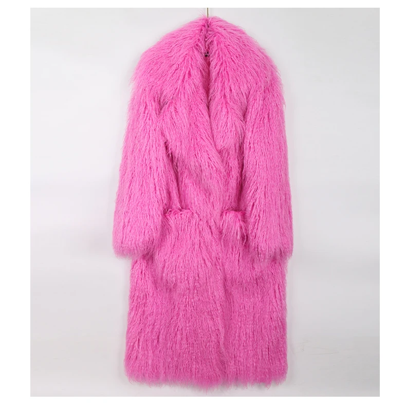 Mauroicardi Winter Thick Warm Shaggy Hairy Fluffy Colored Bright Pink Long Faux Fur Coat Women Loose Luxury Furry Overcoat 2025