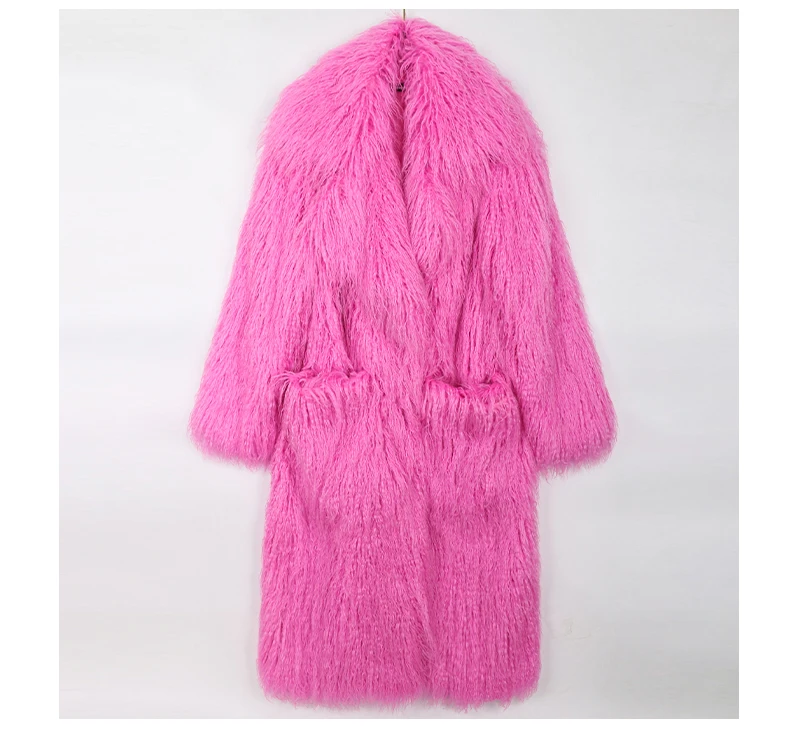 Mauroicardi Winter Thick Warm Shaggy Hairy Fluffy Colored Bright Pink Long Faux Fur Coat Women Loose Luxury Furry Overcoat 2025