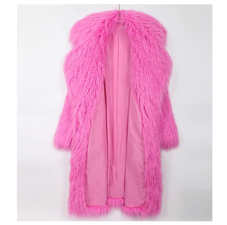 Mauroicardi Winter Thick Warm Shaggy Hairy Fluffy Colored Bright Pink Long Faux Fur Coat Women Loose Luxury Furry Overcoat 2025