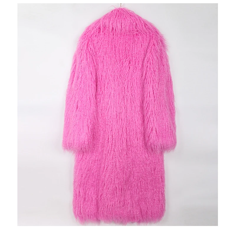 Mauroicardi Winter Thick Warm Shaggy Hairy Fluffy Colored Bright Pink Long Faux Fur Coat Women Loose Luxury Furry Overcoat 2025