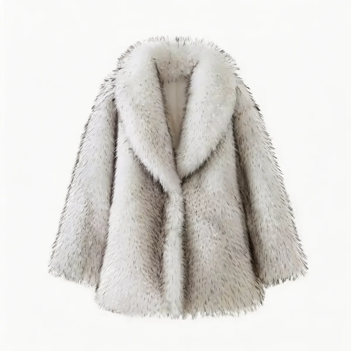 Women's Faux Fur Coat Long White Fluffy Lapel Collar Warm Winter Jacket Elegant Luxe Chic Quiet Luxury Outerwear