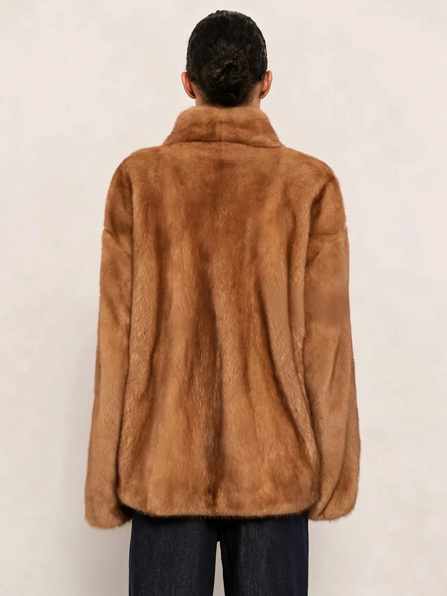Women's Caramel Brown Faux Fur Coat Open Front Shawl Collar Oversized Winter Warm Elegant Luxe Chic Outerwear