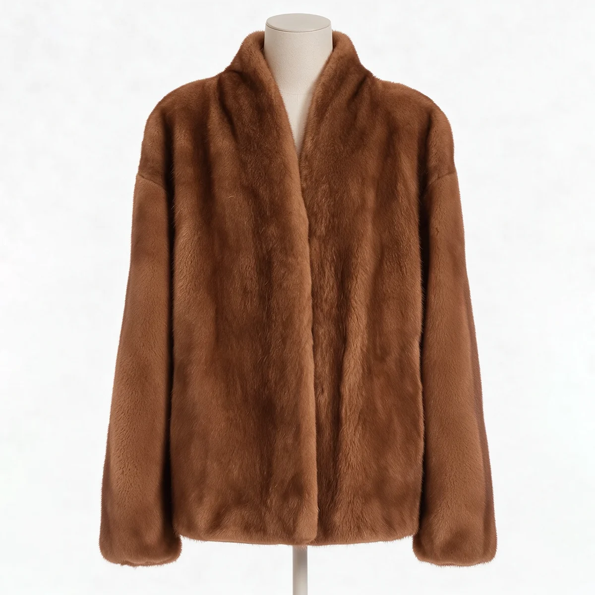 Women's Caramel Brown Faux Fur Coat Open Front Shawl Collar Oversized Winter Warm Elegant Luxe Chic Outerwear