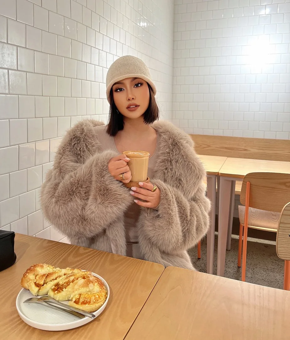 Fashionable Street Style Fox Fur Coat Loose Suit Collar Medium Long Imitation Fur Coat For Women Autumn-winter fur overcoat