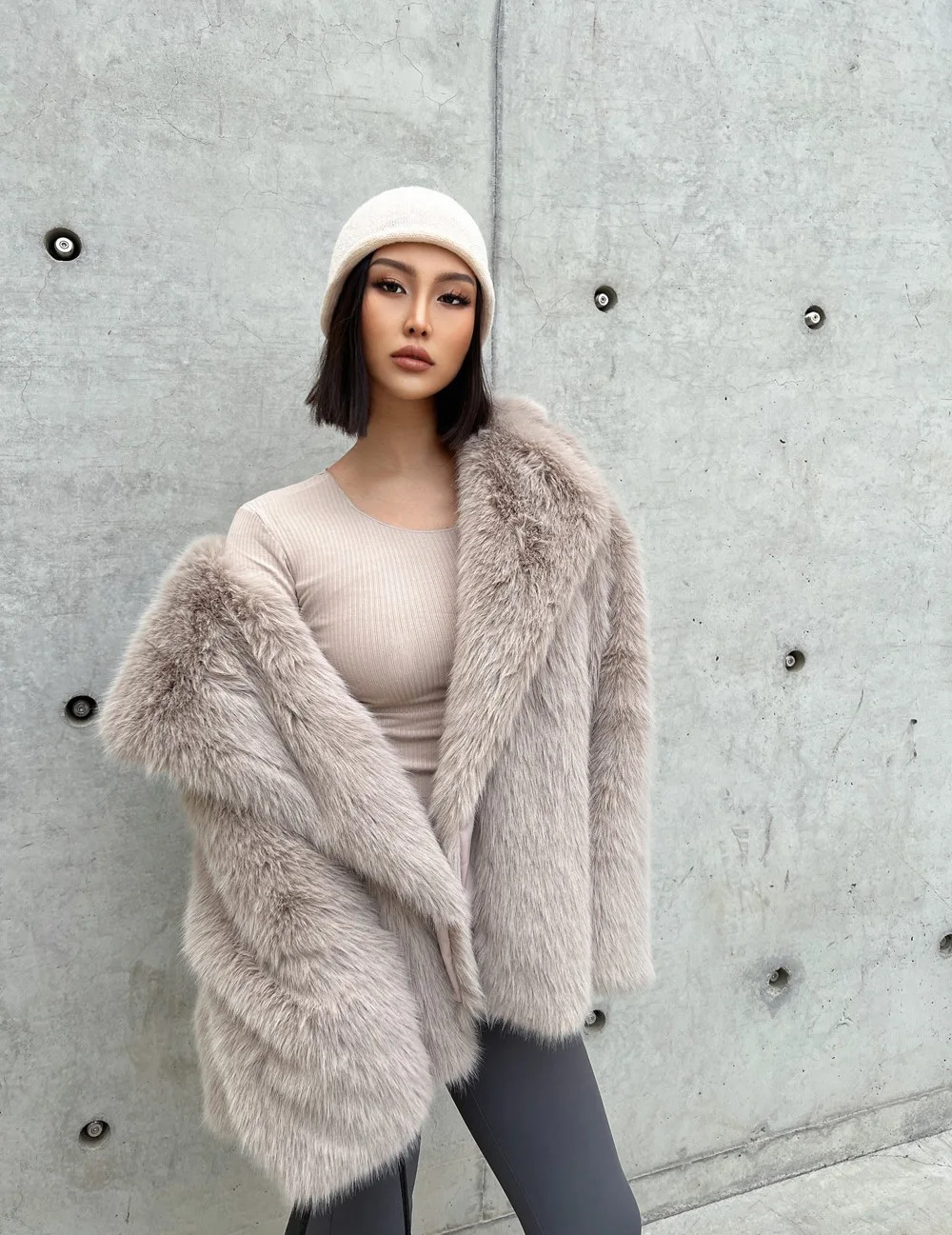 Fashionable Street Style Fox Fur Coat Loose Suit Collar Medium Long Imitation Fur Coat For Women Autumn-winter fur overcoat