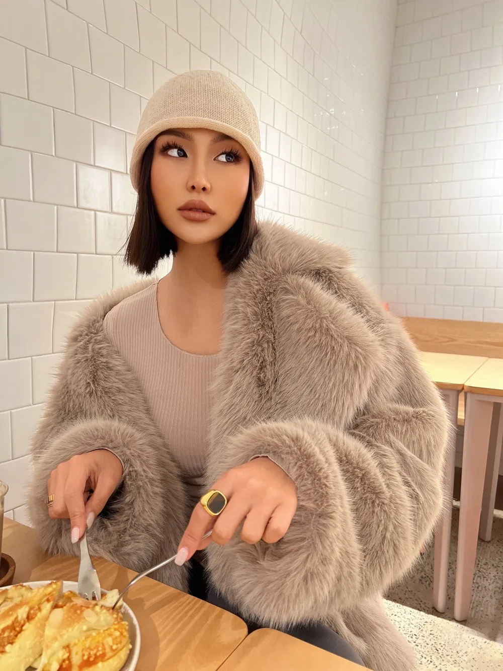 Fashionable Street Style Fox Fur Coat Loose Suit Collar Medium Long Imitation Fur Coat For Women Autumn-winter fur overcoat