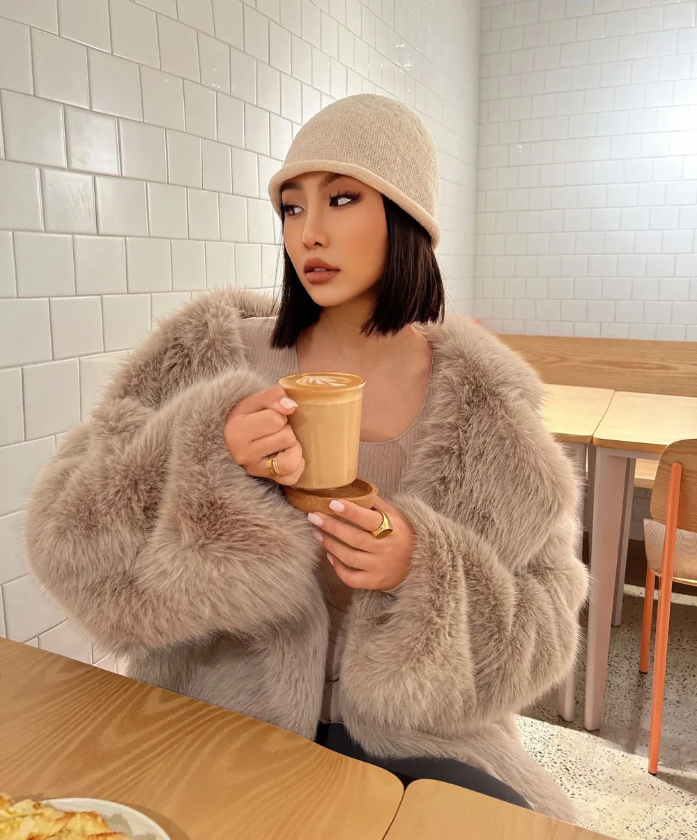 Fashionable Street Style Fox Fur Coat Loose Suit Collar Medium Long Imitation Fur Coat For Women Autumn-winter fur overcoat