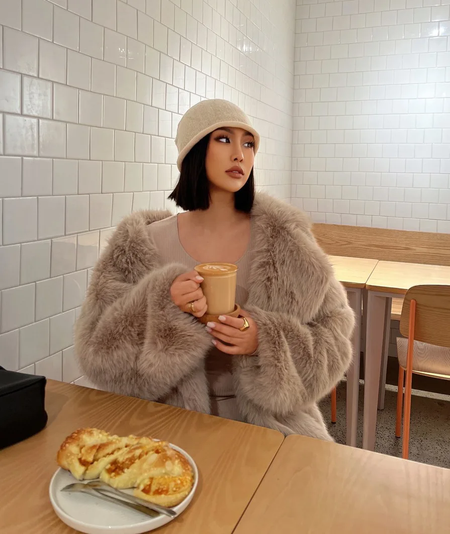 Fashionable Street Style Fox Fur Coat Loose Suit Collar Medium Long Imitation Fur Coat For Women Autumn-winter fur overcoat