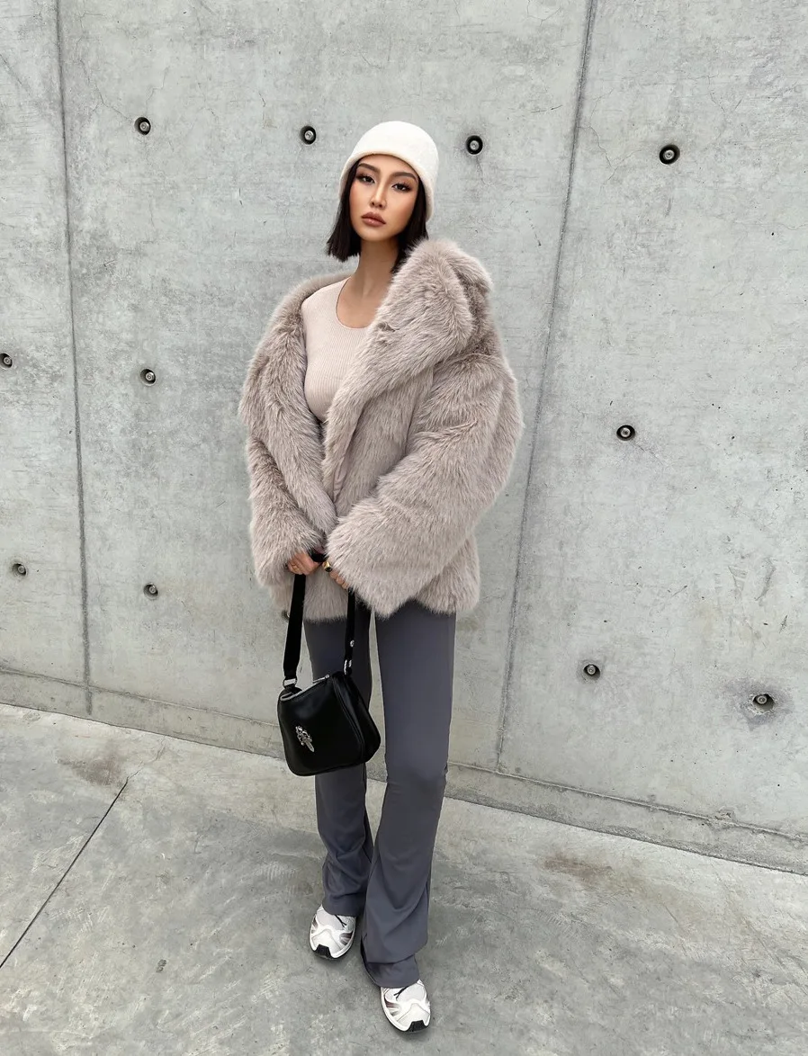 Fashionable Street Style Fox Fur Coat Loose Suit Collar Medium Long Imitation Fur Coat For Women Autumn-winter fur overcoat
