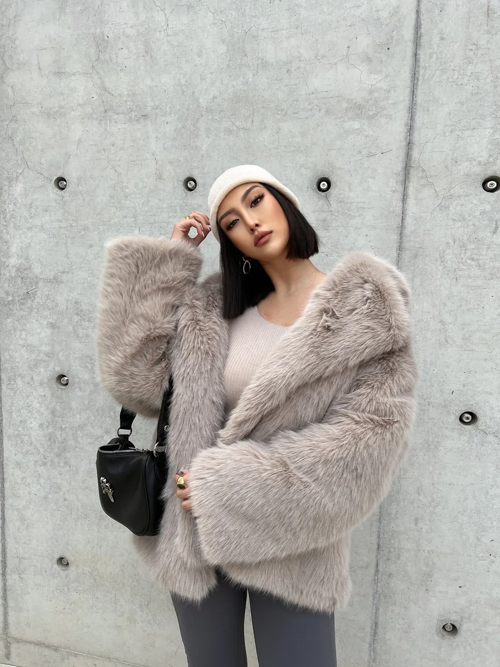 Fashionable Street Style Fox Fur Coat Loose Suit Collar Medium Long Imitation Fur Coat For Women Autumn-winter fur overcoat
