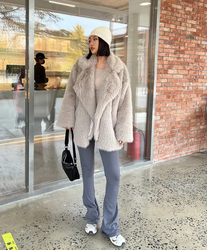 Fashionable Street Style Fox Fur Coat Loose Suit Collar Medium Long Imitation Fur Coat For Women Autumn-winter fur overcoat