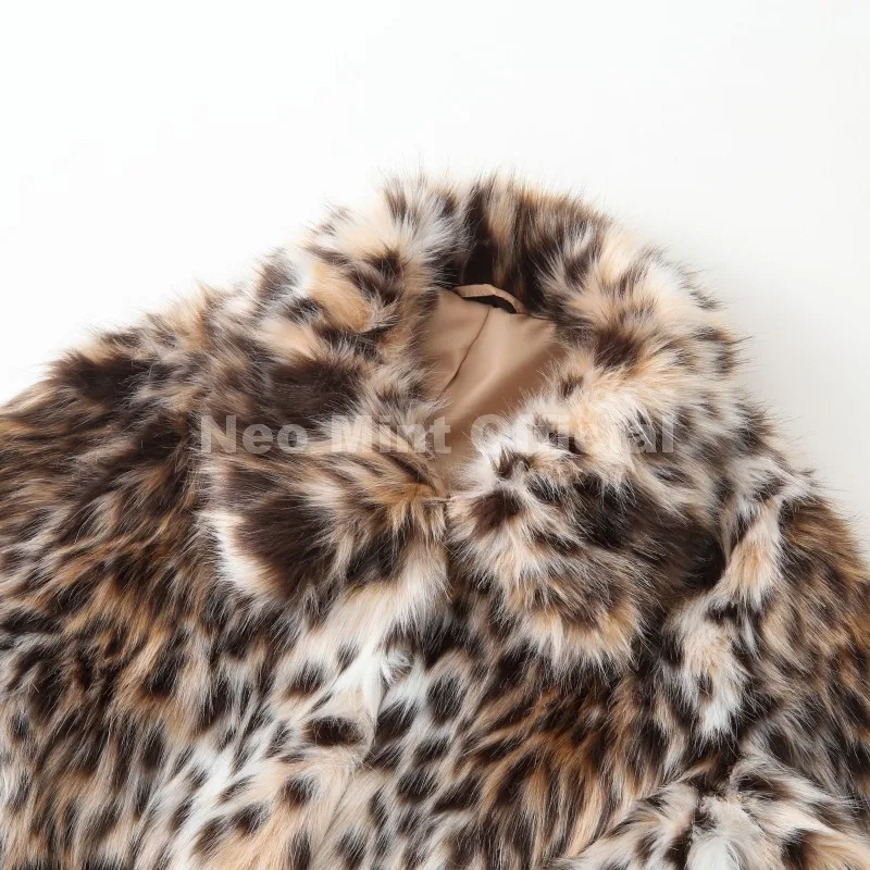 Neo Mint Vintage Stylish Loepard Faux Fur Coat Women 2025 Winter Chic Iconic Ins Blogger Brand Fashion Fox Fur Jacket Streetwear