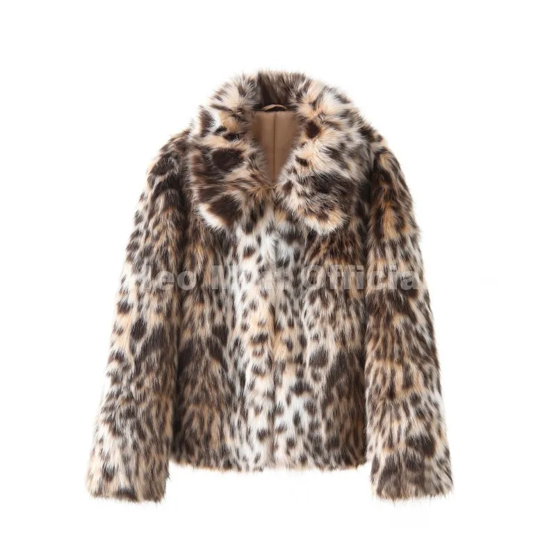 Neo Mint Vintage Stylish Loepard Faux Fur Coat Women 2025 Winter Chic Iconic Ins Blogger Brand Fashion Fox Fur Jacket Streetwear