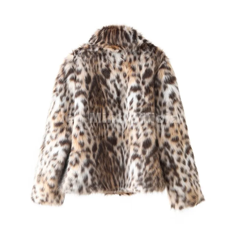 Neo Mint Vintage Stylish Loepard Faux Fur Coat Women 2025 Winter Chic Iconic Ins Blogger Brand Fashion Fox Fur Jacket Streetwear