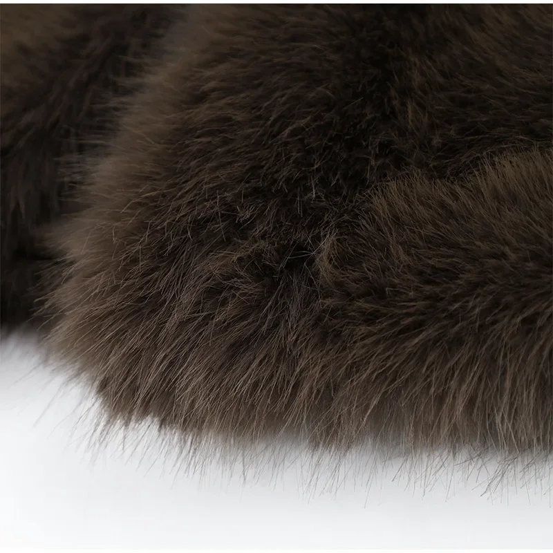 2026 Winter Women's Faux Fur Coats Fashion Stand Collar Short Jackets Warm Long Sleeve High Street Commute Lady Brown Outerwear