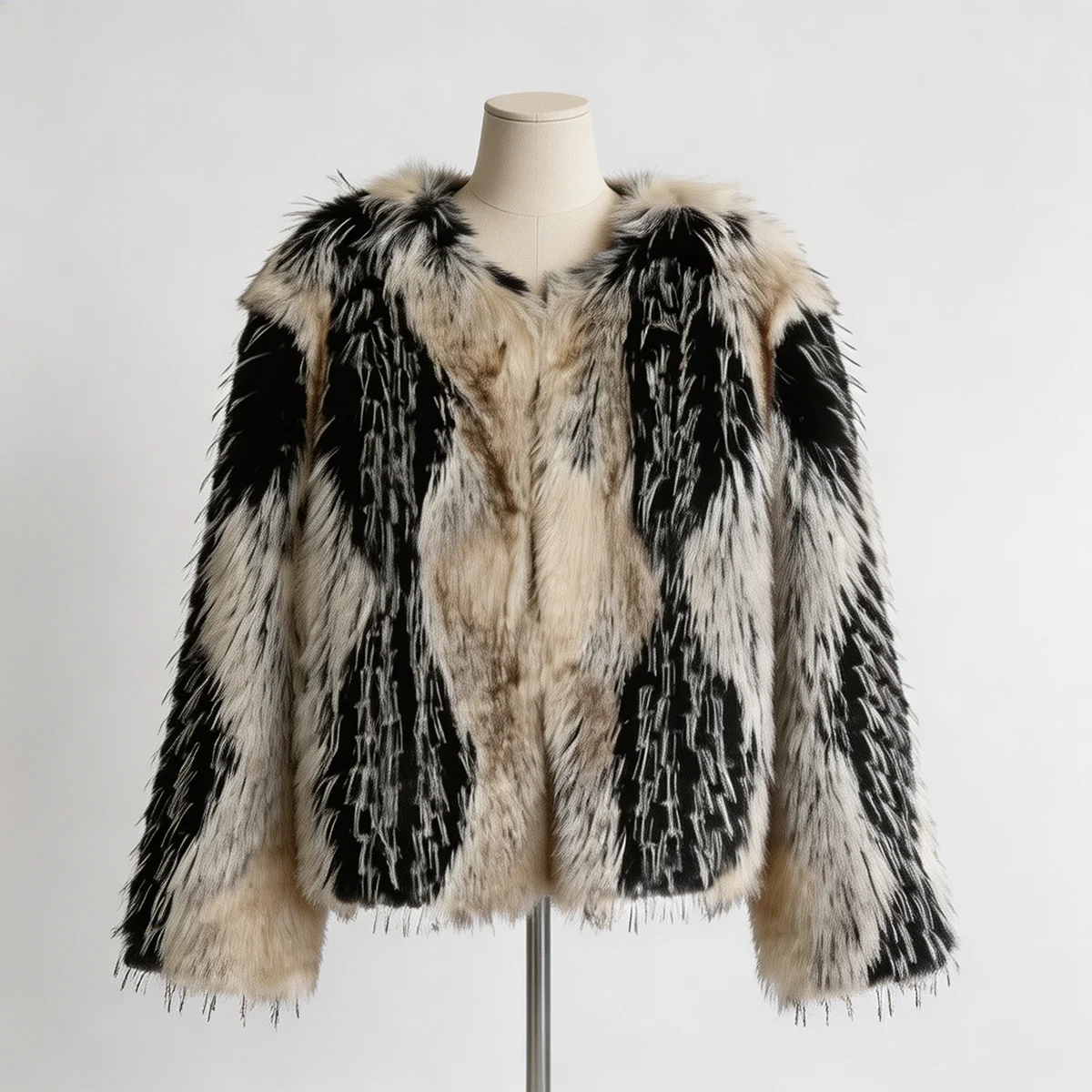 Women's Short Faux Fur Coat Striped Black White Fluffy Warm Winter Jacket Y2K Streetwear TikTok Viral It Girl Luxury Outerwear