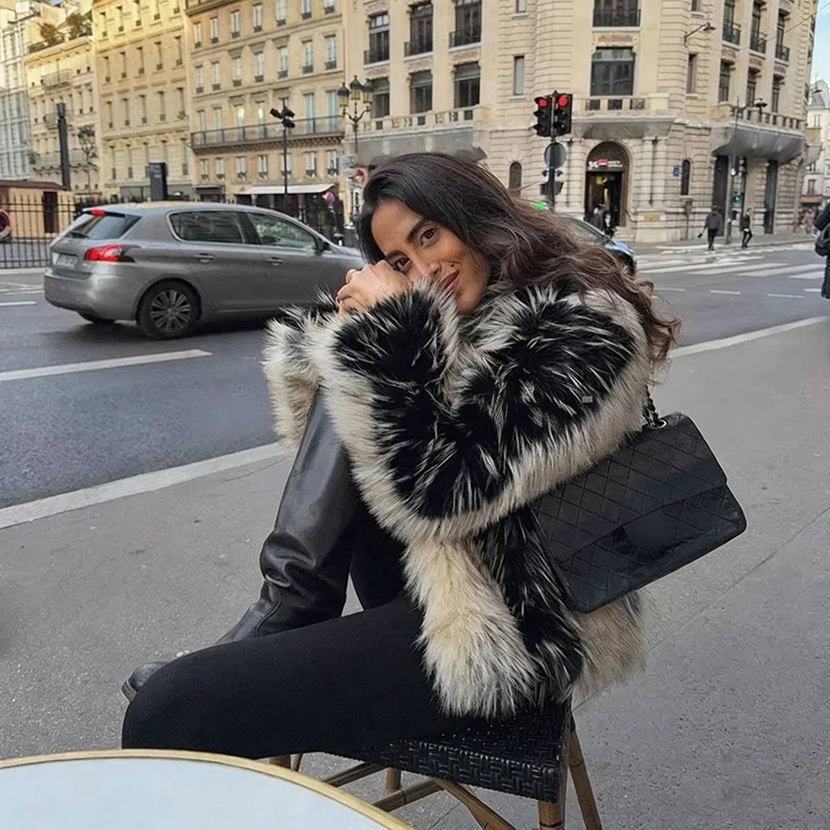 Women's Short Faux Fur Coat Striped Black White Fluffy Warm Winter Jacket Y2K Streetwear TikTok Viral It Girl Luxury Outerwear